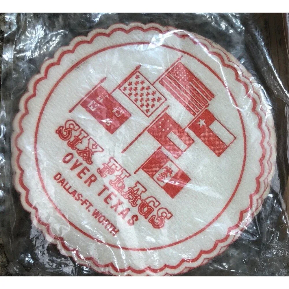 VTG  Six Flags Over Texas Sign Paper Drink Coasters 1960s  MCM  NOS  Japan